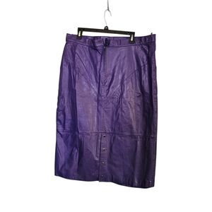 Vtg Purple Leather Skirt La Pelle Finette Geniune Leather High Waist Korea WP15